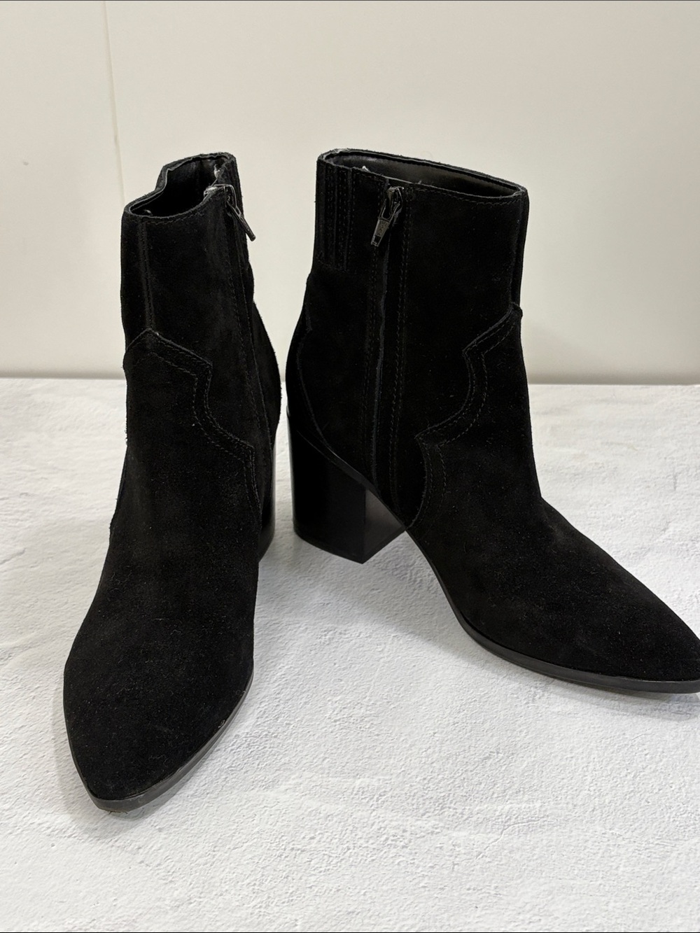 Isaac Mizrahi LIVE! Black Suede Ankle Booties with Block Heel 9M